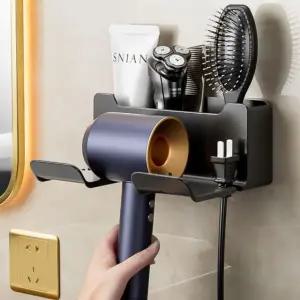 욕실 무타공 드라이기 거치대 홀더 수납함 3칸 선반 (WFJW0OE)