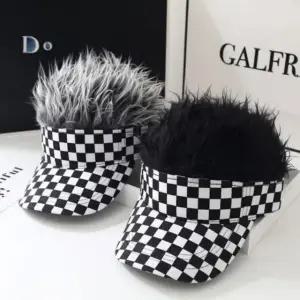 인모 야외스포츠 골프썬캡 일체형 모자 체커 (WFJW0PT)