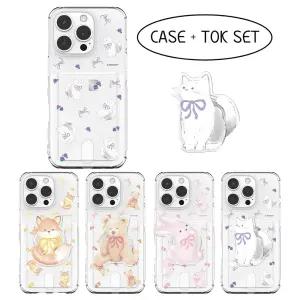 갤럭시A13 A24 A15 A16 A25 A36 M33 M53 카드 젤리 범퍼 케이스 러블리 애니멀 그립 톡홀더 세트