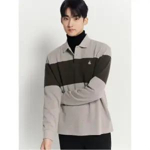 [빈폴멘] 스트라이프 칼라넥 스웨트 셔츠 - 베이지 (BC4X41O13A)