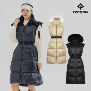 레노마골프 여성 겨울 폭스퍼 다운 롱기장 후드 조끼 M-8310