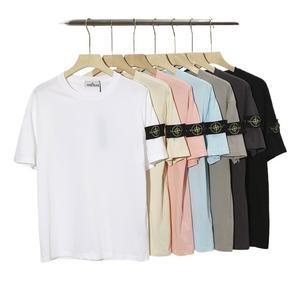 스톤 아일랜드 반팔 티셔츠 배지 자수 루즈핏 라운드넥 통기성 순면 캐주얼 탑 커플용