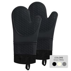 미조스레 실리콘 오븐 장갑, 내열 500F 2PACK 미끄럼 방지 텍스처 그립 방수, 바비큐, 베이킹 및 요리에 완벽, 13.3인치, 블랙