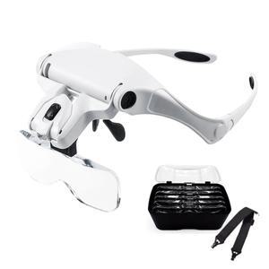 LED 조명 헤드 밴드 돋보기 안경 루페 5 렌즈 독서 수리용 9892B2