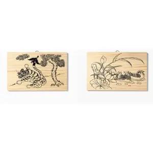 나무판자 민화그림도안 벽걸이문패 만들기키트 그리기교구 미술시간 세트 색칠공부 학교 집