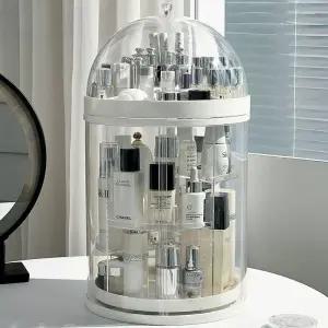 투명 뚜껑 원형 수납장 정리대 화장품 소형 회전식 커버 홀더
