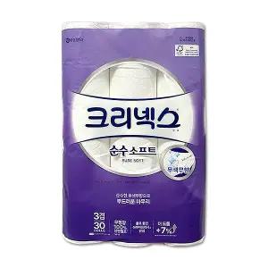 크리넥스 화장지 순수소프트 3겹 두루마리휴지 30m 30롤 x 1팩