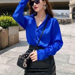 코발트블루 블라우스 여성 여름 파란색 코발트 남방 셔츠