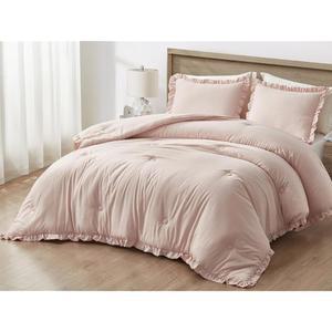 체즈모이 컬렉션 노라 블러셔 이불 세트 풀사이즈 3피스 푹신한 부드러운 돌 세척 러플 허름한 시크 침구 사계절용