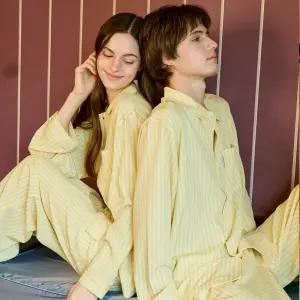 마밤 X 메종라운지 라이트핏 여성 남성 커플 잠옷 긴팔 파자마 세트 허니버터