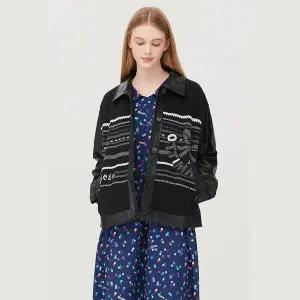 [베네통](신세계 사우스시티)리본 자카드 블록 레더 점퍼 (BAJP05541)