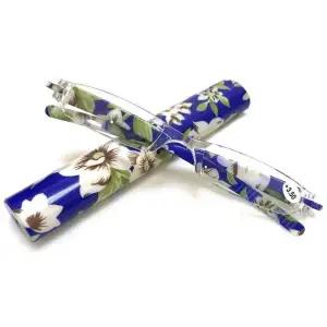 소형 원통 안경케이스 꽃무늬 남색 00도 돋보기