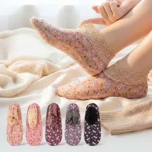 우아한 벨벳레이스 여성덧신 미끄럼방지 버선양말 5켤레세트