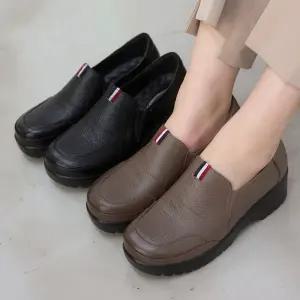 [올팜슈즈] 천연가죽 키높이 6cm 사이드 밴딩 발편한 여성 통굽 로퍼 단화