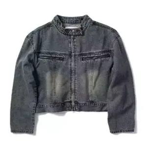 슈퍼서브워싱 크롭 데님 재킷 - 워시드 블루