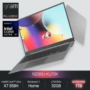 LG 그램 16Z90U-KU70K (울트라 X7 358H/32GB/1TB/WH) 사무용 인강용 초경량 노트북 JH