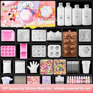 액체 실리콘 고양이 발바닥 토끼 몰드 DIY 스트레스 해소 소프트 슬라임 메이커 키트 어린이 공예 창의적