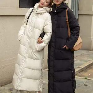 여성 ZQ67JC53 겨울 롱 패딩 퀄팅 데일리 아우터 보온 하이넥 스냅 디테일 후드 점퍼