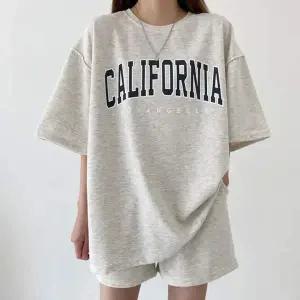 여성 BU16XY05 빅레터링 포인트 라운드넥 반바지 반팔 세트