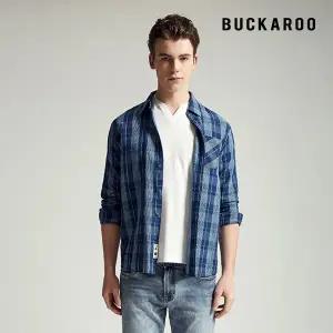 [버커루]남성 코튼린넨 인디고체크 긴팔셔츠 B202SH420P _P402165186