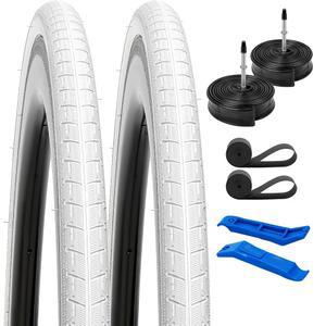 2-PCS 700C 로드 바이크 타이어 700x28C/28-622 28x1 5/8x1 1/8 및 헤비 듀티 튜브 프레스타 밸브(700x26C 700x30C 튜브와 호환되는 2개의 림 스트립 포함)