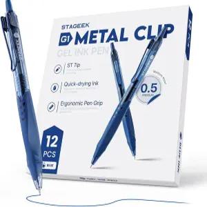 STAGEEK 12팩 블루 젤 펜 퀵 드라이 잉크 0.5mm 파인 포인트 리트랙터블 매끄러운 필기 사무실 학교 및