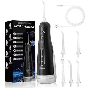 분리 가능한 세척 탱크가 있는 치아용 물 치실, 5가지 모드 충전식 무선 구강 세정기, 300ml 휴대용 가정 및 여행용 IPX7 방수, 검은색