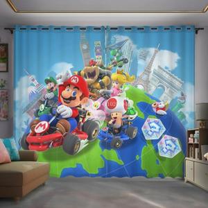 만화 슈퍼 마리오 인쇄 블랙 아웃 커튼 창 그늘 거실 홈 섬유 장식 어린이위한 십대 선물