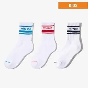 [뉴에라키즈](의정부점)[키즈] 레터링 로고 스트라이프 크루 삭스 3팩 네이비/레드/블루 14744250