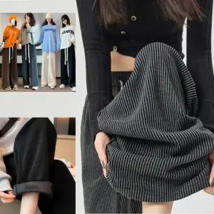 여자 홈웨어 여성 와이드 팬츠 밴딩 마린 줄무늬 기모 셔닐 골덴소재슬랙스