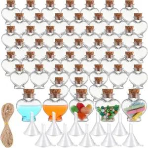 보콘 25팩 1온스 플라스틱 하트 병 미니 포션 병과 코르크 작은 모래 예술 투명 주류 생일 축하 바이알