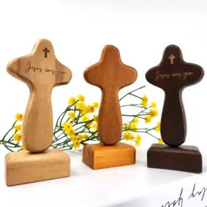 원목 나무 탁상용 기도 십자가 자석 받침대 포함