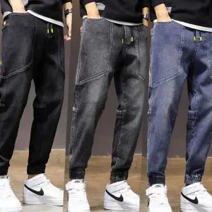 남성 조거 팬츠 데일리 테이퍼드 남성 조거 팬츠 밴딩 캐주얼 바지 스포츠 청바지 데님