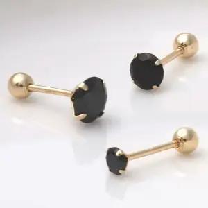14K 골드 정품 블랙 라운드 큐빅 피어싱 3종 택1