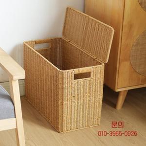 뚜껑이 있는 위커 직조 수납함 좁고 높은 스타일 코너 소파용 가정 플라스틱 플립 옷 및 잡화 보관용