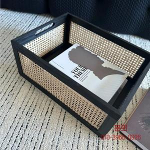 일본산 원목 수납 바구니 블랙 사각 가정용 모던