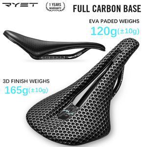 뒷자리 RYET 3D 프린트 풀 카본 새들 초경량 도로 MTB 레이싱 자전거 시트 쿠션 사이클링 부품 140mm 165g