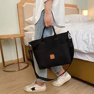 여성토트백 탈부착 크로스 스트랩 프론트 미니패치 스퀘어 토트백
