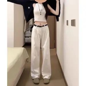 여성 흰색 복고 통바지 핏 스트레이트 봄가을 청바지 와이드 ST3