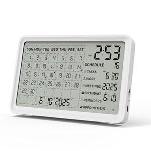 디지털 캘린더, 요일 및 날짜가 있는 일정 알림 시계가 책상 플래너, 충전식 20.3cm(8인치) 대형 디스플레이 전자 캘린더 사무실 홈 스쿨 가족 벽 마운트 데스크톱 2025-2055용 (화이트, 20.3cm(8인치))