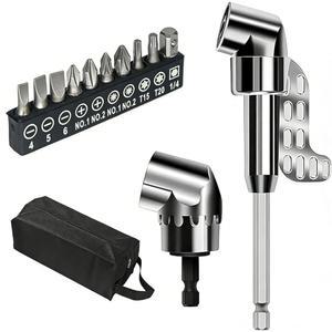 13피스 105도 직각 드릴 어댑터 헤드 드라이버 연장 비트 파워 스크루 소켓 어댑터, 코너 툴 나사 허브 다기능 벤드 포함 (짧음+롱)