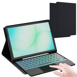 11인치 삼성 갤럭시 탭 A11+ 플러스 /A9+ 플러스용 키보드 케이스: 태블릿 5G용 S펜 슬롯이 있는 7색 레인보우 백라이트 탈착식 USB-C 마그네틱 케이스, 블랙