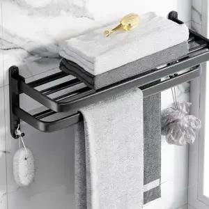 무타공 벽걸이 욕실 수건걸이 다용도걸이 접이식 선반형