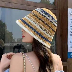 여성 888OQT72 캐주얼벙거지 스트라이프포인트 니트펀칭 버킷햇
