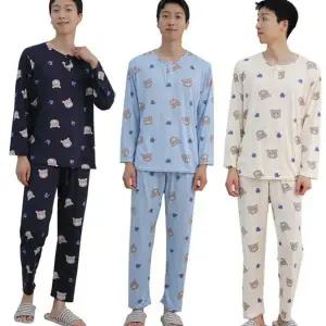 남녀공용 잠옷 빅사이즈 커플 이지웨어 여성 긴 팔 잠옷 바지 가을 상하 남성