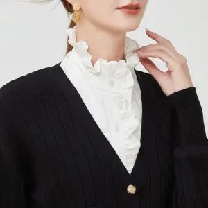 코튼 프릴 카라 하이넥 레이스 여성 프릴 블라우스 GH001