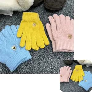 네쿠 핑거홀 스마트폰 겨울 방한 주니어용 G18 학생장갑 터치 니트 곰돌이