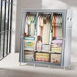 간이 옷장 공간활용 콤팩트 조립형 패브릭 옷장 튼튼한 조립식 시스템 커튼형 이동식 수납장 정리함 드레스