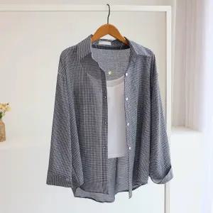 [잇수다] 웨브레 시스루 루즈핏 체크 셔츠 봄 남방