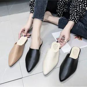 여성 뾰족앞코 뮬 슬리퍼 낮은굽 플랫 블로퍼 단화 SXP9+1qKy